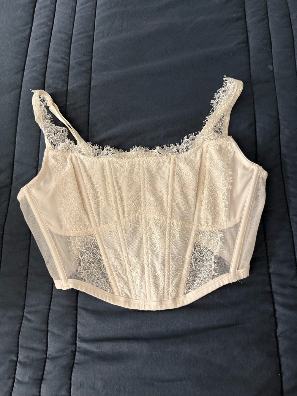 VICTORIAS SECRET PINK Sheer Lace Bustier Crop Top - Cream